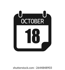 Vetor ícone página dia calendário - 18 de outubro. Modelo de pictograma para aniversário, lembrete, programação, planejamento. Lembrete de ilustração simples 18º dia do mês. Calendário no mural para data, lista de tarefas