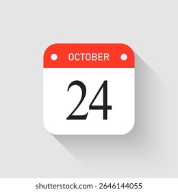 Vector icon page day calendar - 24 October. Pictogram template for anniversary, reminder, schedule, planning. Simple illustration reminder 24th day of month. Calendar on the wall for date, to-do list