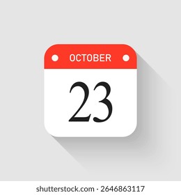 Vector icon page day calendar - 23 October. Pictogram template for anniversary, reminder, schedule, planning. Simple illustration reminder 23rd day of month. Calendar on the wall for date, to-do list