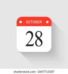 Vector icon page day calendar - 28 October. Pictogram template for anniversary, reminder, schedule, planning. Simple illustration reminder 28th day of month. Calendar on the wall for date, to-do list