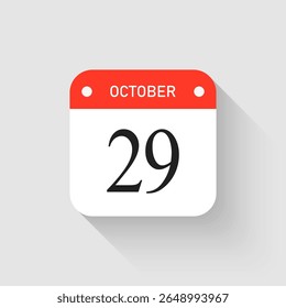 Vector icon page day calendar - 29 October. Pictogram template for anniversary, reminder, schedule, planning. Simple illustration reminder 29th day of month. Calendar on the wall for date, to-do list