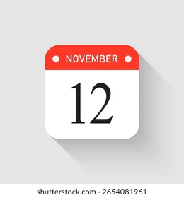 Vector de la página de iconos del día - 12 de noviembre. Pictograma de Plantilla para aniversario, recordatorio, horario, planificación. Recordatorio de ilustración simple 12º día del mes. Calendario en la pared para la fecha, lista de tareas pendientes