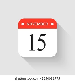 Vector de la página de iconos del calendario del día - 15 de noviembre. Pictograma de Plantilla para aniversario, recordatorio, horario, planificación. Recordatorio de ilustración simple 15º día del mes. Calendario en la pared para la fecha, lista de tareas pendientes