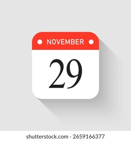 Calendario del día de la página de iconos de Vector - 29 de noviembre. Pictograma de Plantilla para aniversario, recordatorio, horario, planificación. Recordatorio de ilustración simple del día 29 del mes. Calendario en la pared para la fecha, lista de tareas pendientes