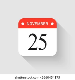 Calendario del día de la página de iconos del Vector - 25 de noviembre. Pictograma de Plantilla para aniversario, recordatorio, horario, planificación. Recordatorio de ilustración simple del día 25 del mes. Calendario en la pared para la fecha, lista de tareas pendientes