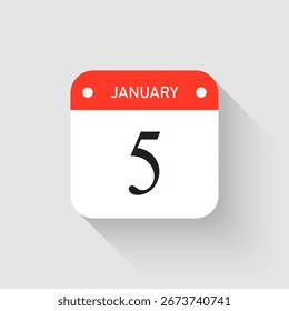 Vector de la página de iconos del día - 5 de enero. Pictograma de Plantilla para aniversario, recordatorio, horario, planificación. Recordatorio de ilustración simple 5º día del mes. Calendario en la pared para la fecha, lista de tareas pendientes
