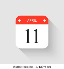 Vector icon page day calendar - 11 April. Pictogram template for anniversary, reminder, schedule, planning. Simple illustration reminder 11th day of month. Calendar on the wall for date, to-do list
