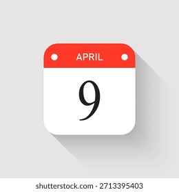 Vector de la página de iconos del día - 9 de abril. Pictograma de Plantilla para aniversario, recordatorio, horario, planificación. Recordatorio de ilustración simple del noveno día del mes. Calendario en la pared para la fecha, lista de tareas pendientes