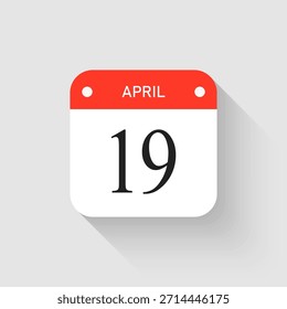 Vector de la página de iconos del día - 19 de abril. Pictograma de Plantilla para aniversario, recordatorio, horario, planificación. Recordatorio de ilustración simple del día 19 del mes. Calendario en la pared para la fecha, lista de tareas pendientes