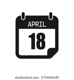 Vector de la página de iconos del calendario del día - 18 de abril. Pictograma de Plantilla para aniversario, recordatorio, horario, planificación. Recordatorio de ilustración simple 18º día del mes. Calendario en la pared para la fecha, lista de tareas pendientes