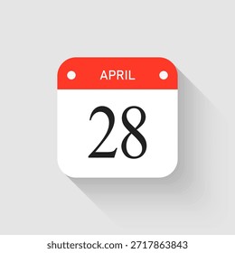 Vector de la página de iconos del calendario del día - 28 de abril. Pictograma de Plantilla para aniversario, recordatorio, horario, planificación. Recordatorio de ilustración simple del día 28 del mes. Calendario en la pared para la fecha, lista de tareas pendientes