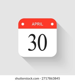 Vector de la página de iconos del día - 30 de abril. Pictograma de Plantilla para aniversario, recordatorio, horario, planificación. Recordatorio de ilustración simple 30 día del mes. Calendario en la pared para la fecha, lista de tareas pendientes
