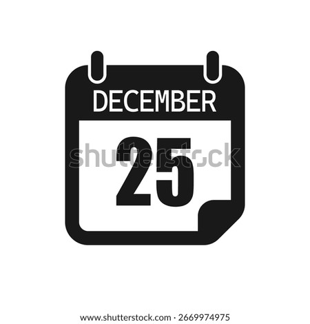 Vector icon page day calendar - 25 December. Pictogram template for anniversary, reminder, schedule, planning. Simple illustration reminder 25th day of month. Calendar on the wall for date, to-do list