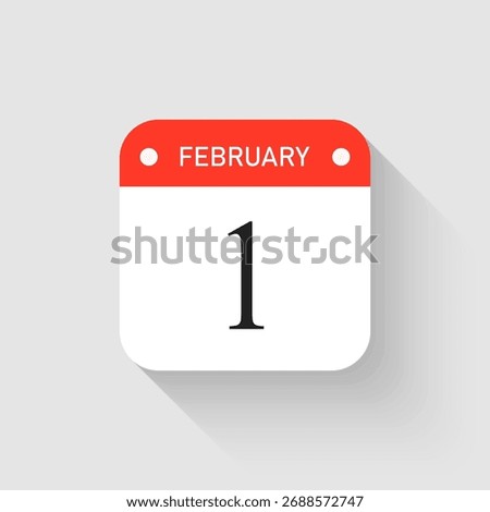 Vector icon page day calendar - 1 February. Pictogram template for anniversary, reminder, schedule, planning. Simple illustration reminder 1st day of month. Calendar on the wall for date, to-do list