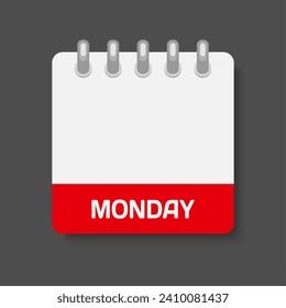 Vector icon page day week - Monday. Vector icon illustration flat minimal style. Date list of days, to-do list. Calendar on the wall. Pictogram of schedule and planning. Empty space
