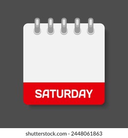 Vector icon page day week - Saturday. Vector icon illustration flat minimal style. Date list of days, to-do list. Calendar on the wall. Pictogram of schedule and planning. Empty space