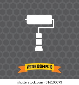 Vector Icon of Paint Brush on Dark Gray Background. Eps.10.