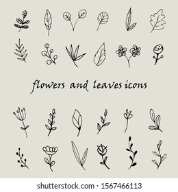 Vector icon painted with black stripes, flowers and cute leaves On a purple background