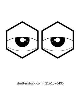 Vector Icon Of A Pair Of Eyes In Hexagon Glasses. It Is Suitable For Industries Related To Eye Health And Businesses In The Fashion Sector.