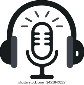 Vector icon of a pair of headphones and a microphone.