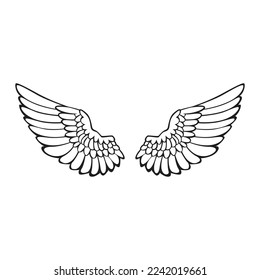 vector icon of a pair of spread wings for tattoo. eagle or angel wings spread