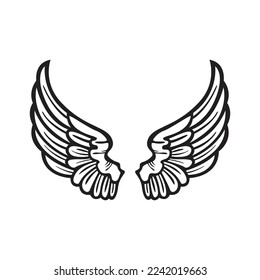 vector icon of a pair of spread wings for tattoo. eagle or angel wings spread