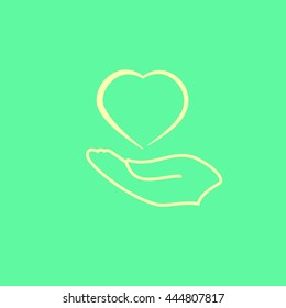 Vector icon of palm with line drawn heart on it