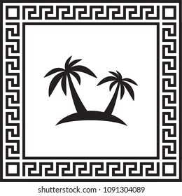 Vector icon palm tree in a frame with a Greek ornament