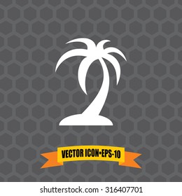 Vector Icon of Palm Tree on Dark Gray Background. Eps.10.