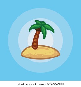 Vector icon palm tree on beach in sand. Illustration sea, palm trees and beach