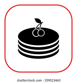 Vector icon of pancakes stack with cherries on top