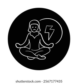 Vector icon for panic attacks. Hand-drawn illustration of a person meditating with stress energy symbol to depict coping mechanisms for anxiety.