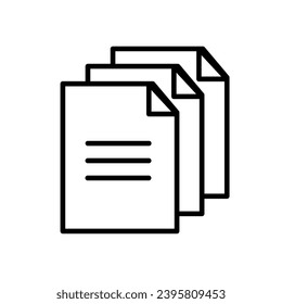 Vector icon paper document symbol. Design business page file sign and office line note. Computer pictogram simple element sheet. Black flat icon
