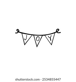 Banderas de guirnalda de papel de ícono de Vector. Ilustración en blanco y negro. Al estilo doodle. Stock Clipart aislado sobre un fondo blanco.