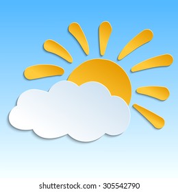 Vector Icon With Paper Sun And Cloud With Shadow