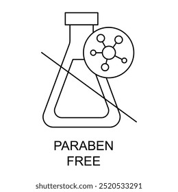 Vector icon for Paraben-Free. Icon of a chemical flask crossed out, symbolizing paraben-free skincare and cosmetics.