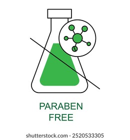 Vector icon for Paraben-Free. Icon of a chemical flask crossed out, symbolizing paraben-free skincare and cosmetics.