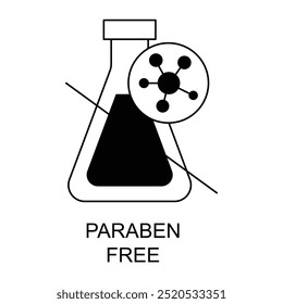 Vector icon for Paraben-Free. Icon of a chemical flask crossed out, symbolizing paraben-free skincare and cosmetics.