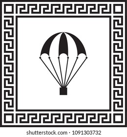 Vector icon of a parachute in a frame with a Greek ornament