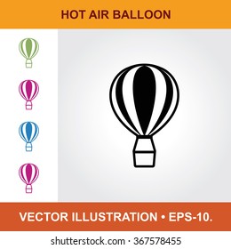 Vector Icon Of Parachute or Hot Air Balloon With Title & Small Multicolored Icons. Eps-10.