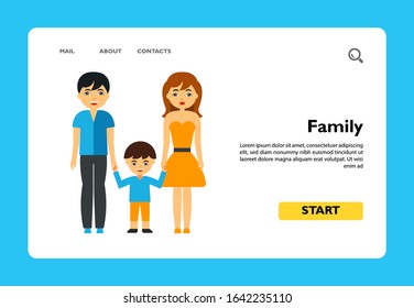 Vector icon of parents and son holding hands. Family therapy, human society, healthy family. People and psychoanalysis concept. Can be used for topics like psychology, society, family health