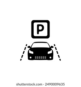 Vector icon of parking with cars. Parking sign vector. Car vector icon. Black parking logo vector.