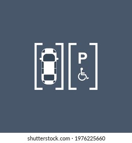 Vector Icon Parking Zone Isolated On Dark Blue Background. Disabled Parking. Vector Illustration.