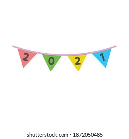 vector icon of party flag ornament decorations showing the new year 2021,with colorful design
