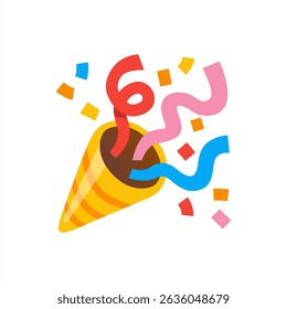 Vector icon party popper. Cartoon emoji of birthday confetti explosion. Simple minimal illustration isolated on white background, vector 10 eps.