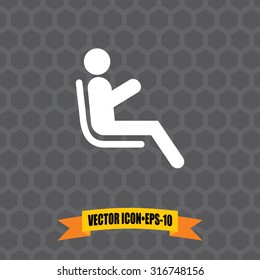 Vector Icon of Passenger. Man at airplane on Dark Gray Background. Eps.10.