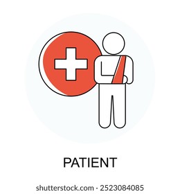 Vector icon for Patient. Business person icon with a medical cross symbol representing patients receiving healthcare services.