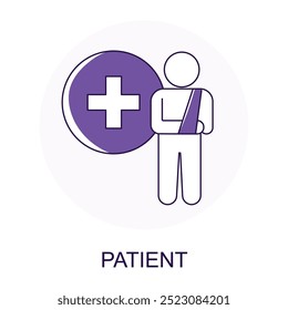 Vector icon for Patient. Business person icon with a medical cross symbol representing patients receiving healthcare services.