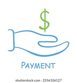 Vector icon for Payment. A hand holding a dollar sign symbolizing financial transactions and payments.