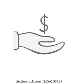 Vector icon for Payment. A hand holding a dollar sign symbolizing financial transactions and payments.
